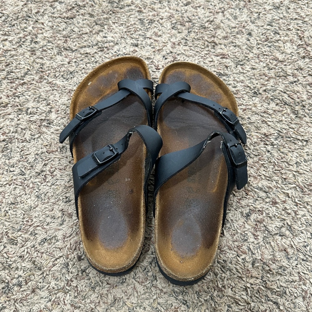 Birkenstock Mayari Black Birko-Flor Toe Loop Sandals Womens Size 38 L7 M5 READ